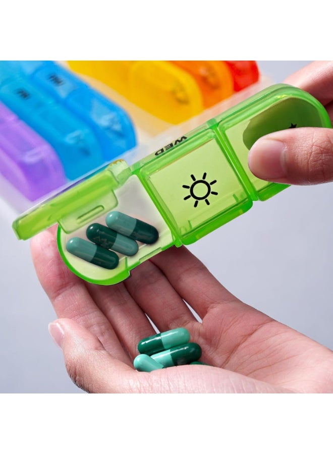 Weekly medicine organizer, 3 times/7 days, portable travel medicine organizer, with divider lid, suitable for vitamins, fish oil, capsules, etc. (colorful) - Image 4